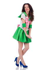 Female model in cosplay costume isolated on white