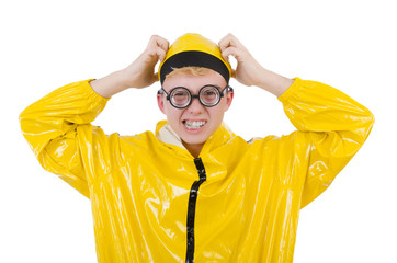 Man in yellow suit isolated on white