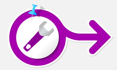 Purple arrow with white frame and spanner
