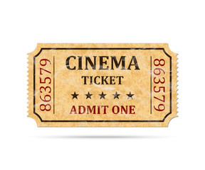 Retro cinema ticket on white background, vector illustration