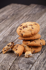 Tasty cookies on a wooden table.
