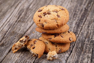 Tasty cookies on a wooden table.