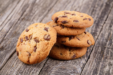 Tasty cookies on a wooden table.