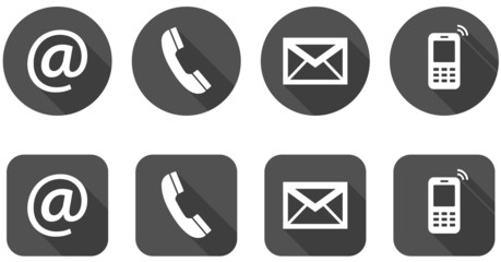 Set of web dark gray flat icons, two variants - Contact Us