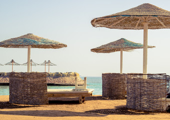 beach umbrellas on a tropical beach