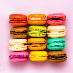 Sweet colorful macaroons. Top view