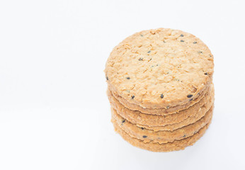 cereal cookies closeup on white background.