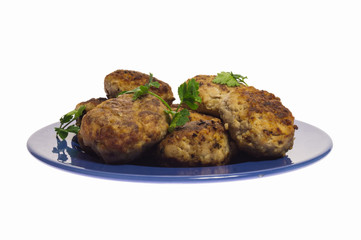 cutlets on a blue plate