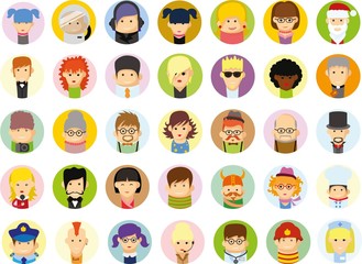 Набор векторных милые значки характер аватара