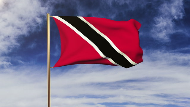 Trinidad and Tobago flag waving in the wind. Green screen, alpha