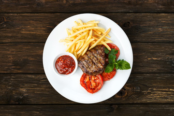Restaurant food - beef grilled steak with french fries