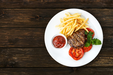 Restaurant food - beef grilled steak with french fries