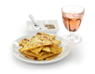 socca, farinata, chickpea pancake isolated on white background