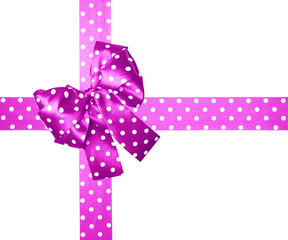 pink bow and ribbon with white polka dots made from silk