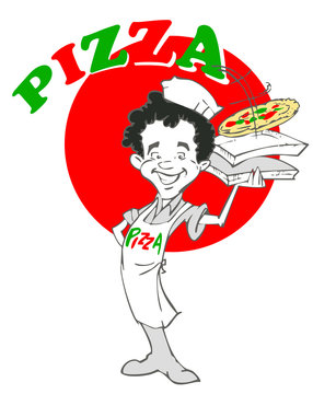 chef with pizza, clipart for pizzeria