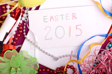 Easter setting with gift box and spring decoration