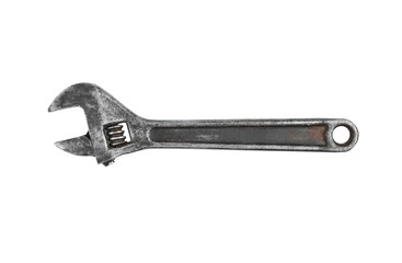 Old rusty wrench, isolated on white background