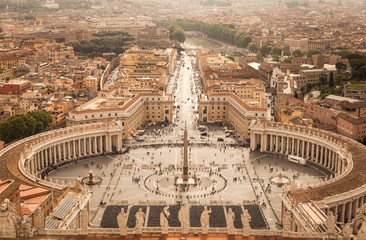 Fototapeta na wymiar Panorama of Saint Peters Square in Rome from above