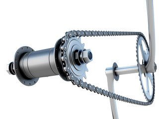 Bicycle chain with pedals close-up