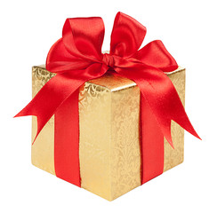 Concept gift - a gold box with a red bow