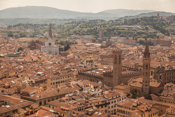 Fototapeta na wymiar Aerial panorama of Florence Duomo dome and rooftops. Tuscany Ita