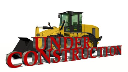 under construction sign and wheel loader bulldozer