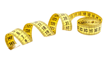 Yellow measuring tape isolated on white