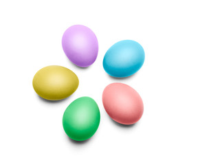 five colorful easte eggs isolated on white