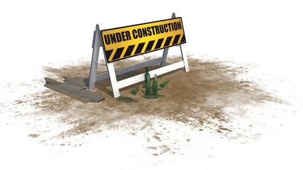 under construction sign and beer bottles