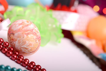 Easter setting with gift box and spring decoration