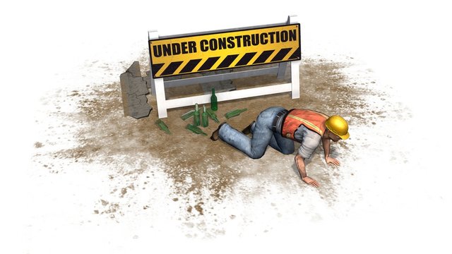 under construction sign and drunken construction workers