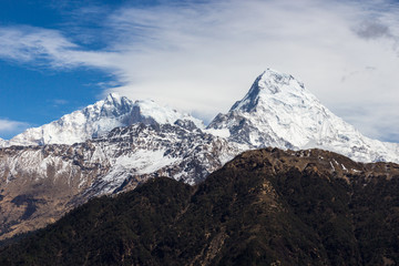 Naklejka na ściany i meble Panorama of the Himalayas in Nepal spring
