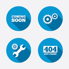 Coming soon icon. Repair service tool and gear.