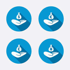 Helping hands icons. Protection and insurance.