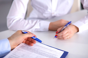Group of business people working together on white background