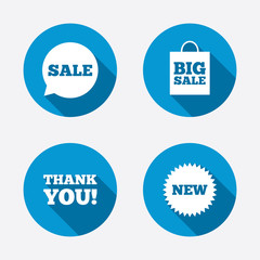 Sale speech bubble icon. Thank you symbol