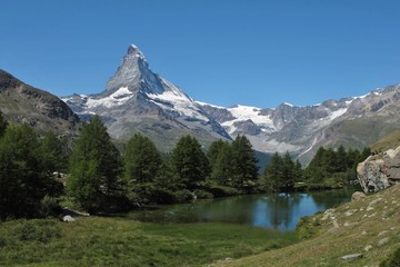 Matterhorn and lake Grindjesee in summer