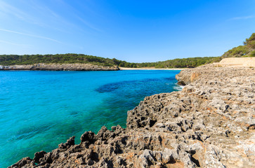 Beautiful turquoise sea at Cala Mondrago beach, Majorca island