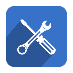 Icono cuadrado azul herramientas con sombra