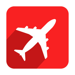 Obraz premium Icono cuadrado rojo avion con sombra