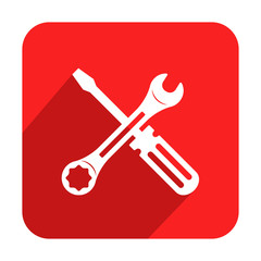 Icono cuadrado rojo herramientas con sombra