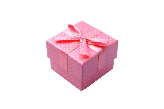 pink gift box with pink ribbon bow, on white background