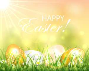 Easter background with shiny eggs