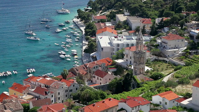 View from fortress on harbor of the city of Hvar.