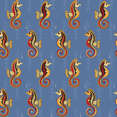 Obraz premium Pattern with seahorses and water plants