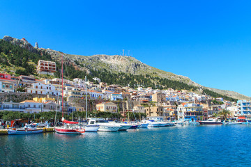 Fototapeta na wymiar A view of a port in Kalymnos island, Greece