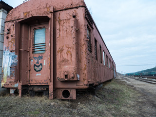 Fototapeta na wymiar Old rusty train out of order