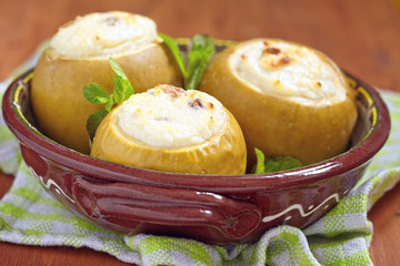 Baked apple stuffed with cream cheese