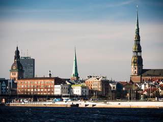 Obraz premium Evening view of quay Daugava rive in Riga.