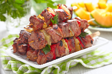 Grilled kebab with pepper and pineapple